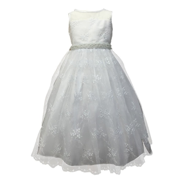 Petite Adele Big Girls Ivory Satin Tulle Decorated Junior Bridesmaid Dress 8-16 - SophiasStyle.com